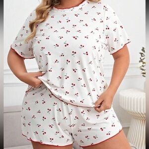 Cherry print plus size pj set
